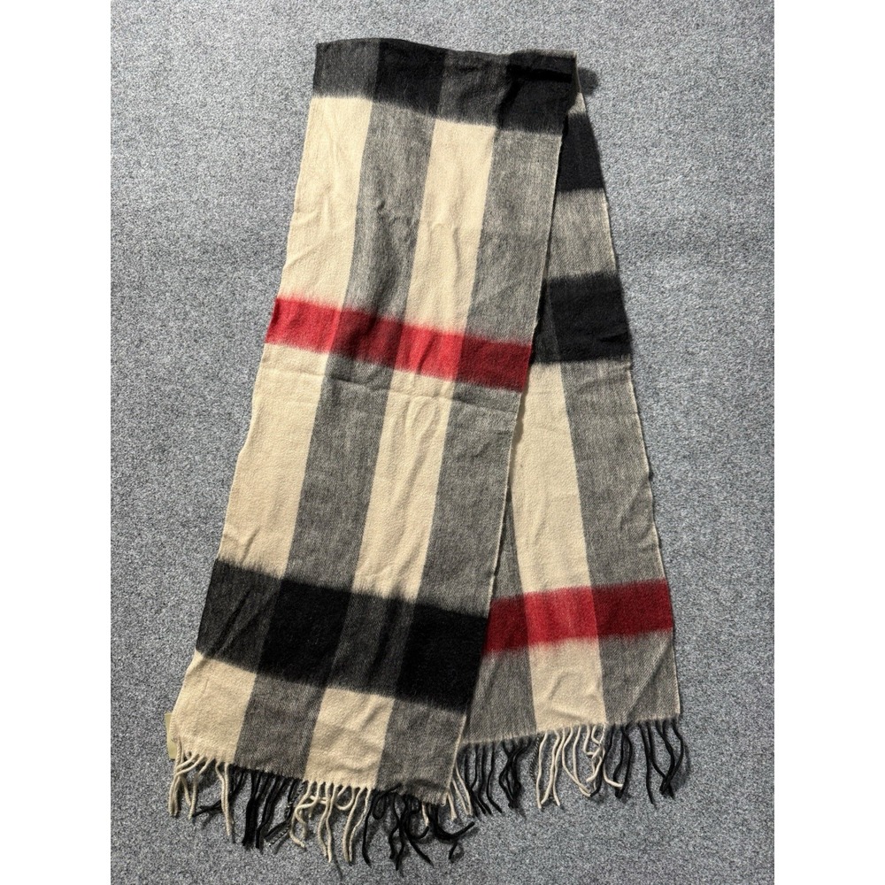 Burberry Cashmere Scarf Beige Check Pattern Half‎ Mega Fringe NWT 12.5x33 - Picture 2 of 7